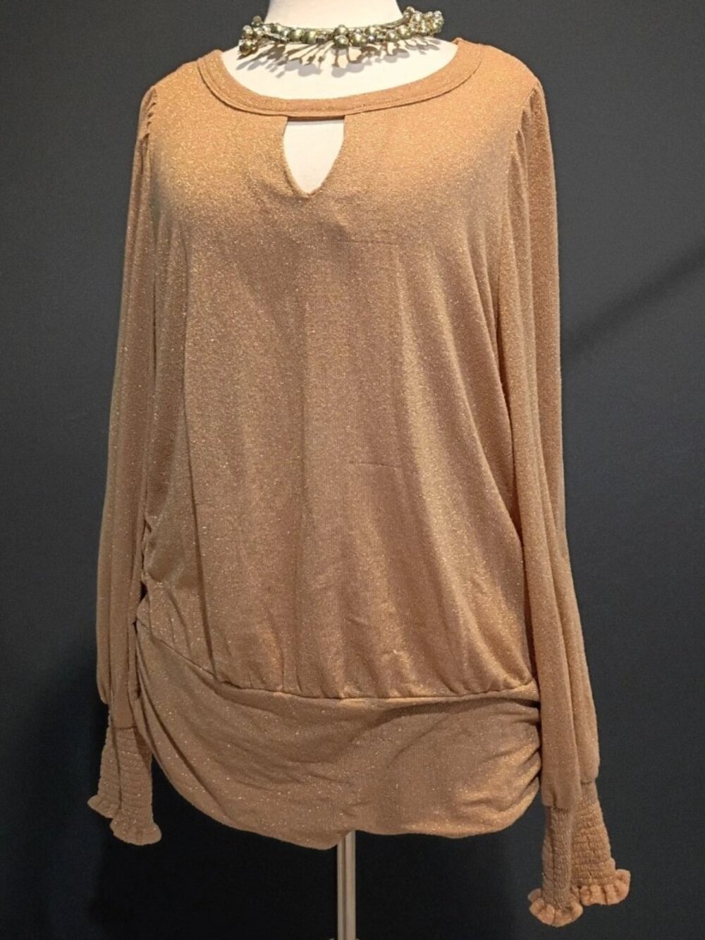 Wit and Wisdom Gold Beige Metallic Knit Shirt Blouse Anthropologie Size L